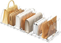 2 Pack Clear Bag & Purse Organizer for Closet - Adjustable Shelf Dividers for Closet Organizer - Clear Bag Storage Separator Rack for Handbag, Clothes Clutch, Tote, Book in Bedroom, Office