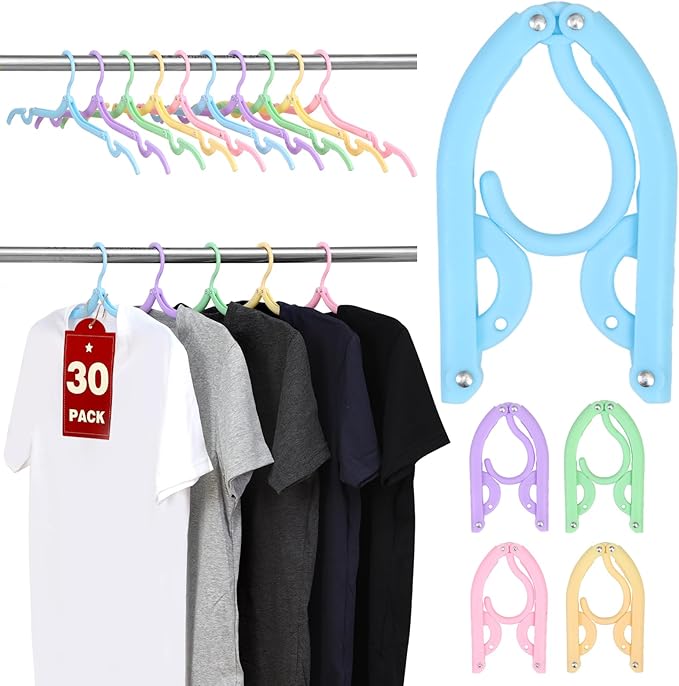 30 Pcs Travel Hangers, Cruise Ship Essentials Foldable Plastic Hangers Travel Essentials, Portable Cruises Must Haves 2026, for Suitcase, RV Camping Airplane Europe Vacation Essential