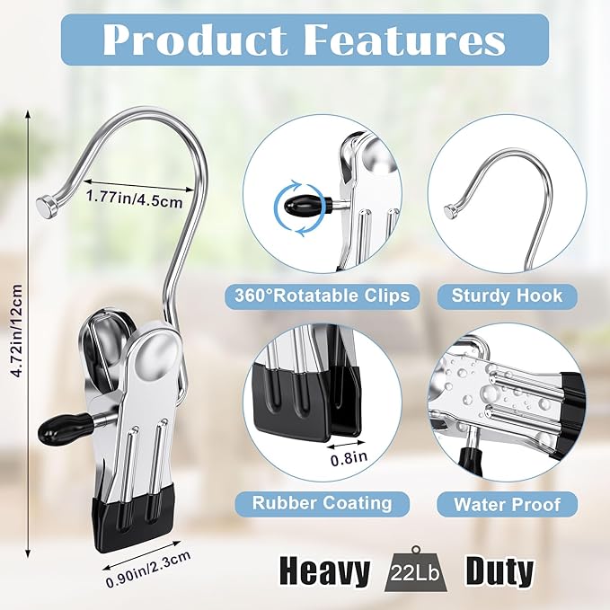 Boot Hangers Clips for Closet, Laundry Hooks Hanging Clips Clothes Pins Boot Holder Clips Space Saving Portable for Travel Tall Boots Socks Towel Jeans Hats (12, Multi)