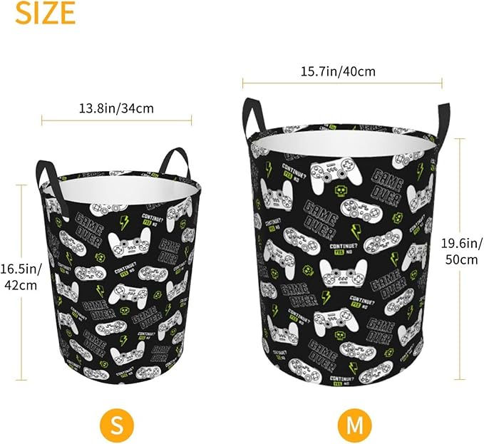 Game Controllers Pattern Round Laundry Hamper Gaming Joysticks Gamepad Storage Basket Toys Clothes Organizer Bin For Home Bathroom Bedroom Dorm Nursery, 62l