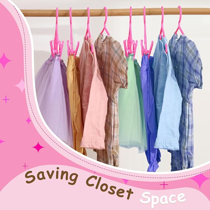Hsei 5/10/40 Pack Baby Hangers with 10/20/80 Clips, Plastic Kids Pants Hangers for Nursery Closet Top and Bottom Clothes Hanger Set for Newborn Infant Toddler(120 Packs Total,Pink,10.6 Inch)