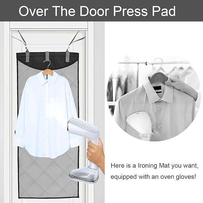 Over-The-Door Steamer Mat,Foldable Wall Mount & Portable Steamer Door Pad, Including Heatproof Glove & Lint Remover Tool | Space-Saving Design for Travel, Dorm, Apartment, Laundry