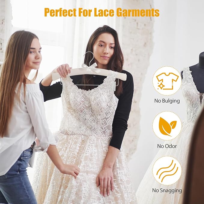 VWV 4-Pack Fabric Thickened Hangers with Adjustable Clips, Exquisite Fabrics, Suitable for Hanging high-end Dresses, Skirts, Pajamas, Wedding Gowns. Women's Thickened Hangers