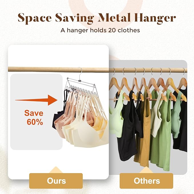 HOUSE DAY Closet Organizers and Storage, Tank Top Hangers, Rotatable Bra Organzier for Closet, Max 48 Storage Capacity Sport Bra Holder, Metal Space Saving Hanger 2 Pack - Dorm Room Essentials