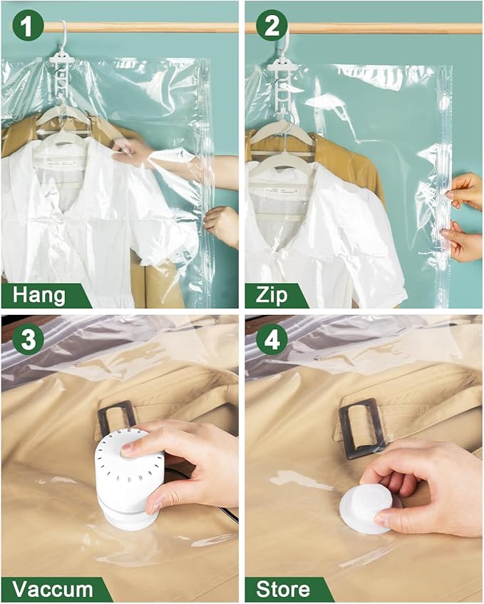 Colemoly Hanging Vacuum Storage Bags for Clothes 6 Pack 53.1x27.6 Inches Large Transparent Vacuum Seal Bags, Space Saving Storage Bags for Dresses/Coats/Suits, Waterproof/Dustproof/Wrinkle-Free