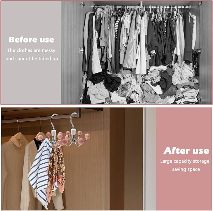 Hoodie Hangers 2-Pack with 6 Cedar Balls, 360°Swivel Purse Hanger, Closet Hooks, Handbag Organizer, Scarf Hanger, Bra Hanger, Accessory Organizers for Scarf