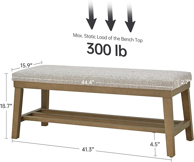 VKNOW Entryway Bench, 44.4" Upholstered Storage Shoe Bench for Entryway & Bedroom, Shoe Rack Bench with Rubberwood Legs, Modern End of Bed Bench for Living Room and Hallway, Brown