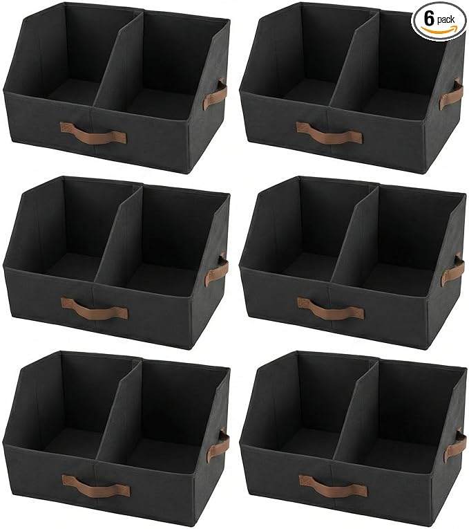 Trapezoid Storage Bin - UPGRADED HEIGHT Closet Organizers And Storage W/ Handles & Adjustable Dividers, Fabric Collapsible Storage Bins For Clothes Storage & Shelf Organizer (6pcs, Medium, Black)