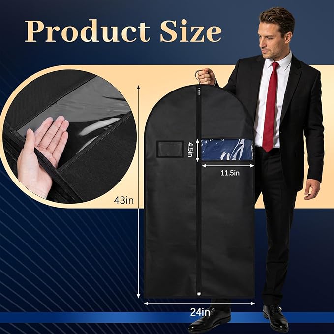 Lzerking Premium Garment Bag 8-Pack, 43 Inch Garment Bags for Hanging Clothes, Suit Bags for Travel with Clear Window, Sweater, Coat & Suit Storage