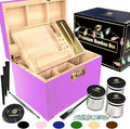 HOVANZO Premium Large Bamboo Storage Box with Removable Tray - Storage Wood Box for Herbs and Accessories - Storage Box Set with Combination Lock - Smell Proof Container with Accessories
