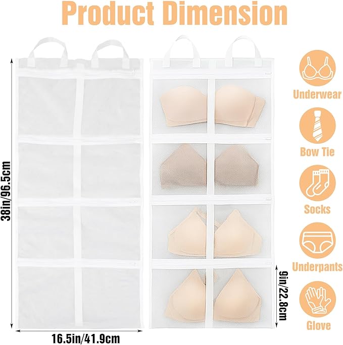 4 Pack Bra Washing Bags, Cleans, Drys, Storage and Dust-proof 4-in-1, Holds 10 A-F Cup Bras, Zippered Mesh Underwear Wash Bags for Machine, Travel Storage
