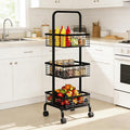 3 Tier Rolling Cart, Heavy Duty Metal Utility Cart with 4 Lockable Wheels & Handle, Multi-Purpose Storage Organizer for Kitchen, Bathroom, Laundry Room, Pantry, Office, Craft, Makeup (Black)