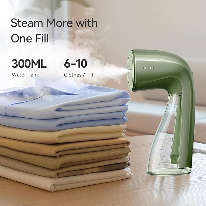 HiLIFE Steamer for Clothes, 1100W Clothes Steamer, Fast Wrinkle Removal with Large 300ml Tank, Ideal for All Fabrics, Easy to Use, Compact and Portable Travel Garment Steamer