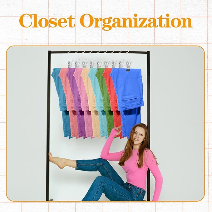 Legging Organizer for Closet, Yoga Pants Hangers 50 Pack Hanging Clips Coated Clips for Leggings, Hanger Space Saving Closet Organizers and Storage for Skirt, Shorts, Hats, Towel, Boot, Jeans