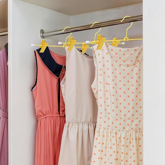 20 Pack Shiny Gold Metal Hangers 12 Inch Gold Pants Skirts Hanger with 2 Adjustable Non Slip Clips and Swivel Hook Sturdy Skirt Hangers with Clips for Skirts Slacks Jean Trousers