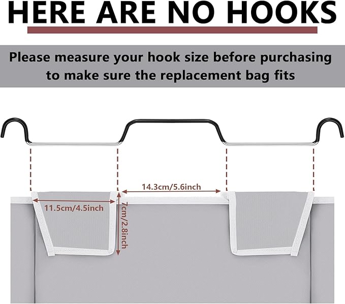 Bonuci 2 Pcs Laundry Sorter Replacement Bags Hamper Cart Removable Replacement Laundry Storage Organizer Bag Hamper Liner, No Hooks 14.76 x 8.66 x 21.65 Inch (Gray)