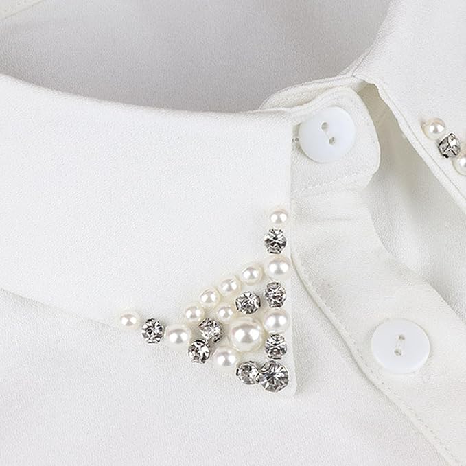 Chiffon Beading Half-Shirt Blouse Detachable Lace Fake Collars Dicky Collar Faux Collar for Women Girls