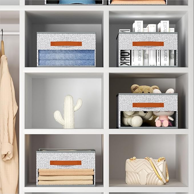 Drawer Organizers and Storage - 12 Pack Foldable Pants Organizer with Clear Window & Handles, Fabric Closet Organizer for Clothes, Jeans, Sweaters, Towels, T-shirt, Scarf (Ant Light Gray)