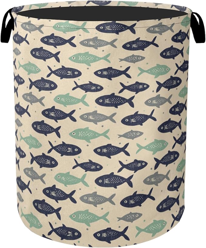 Cute Japanese-Style Fish Foldable Laundry Hamper - Waterproof Fabric Storage Basket with Handles, Clothes Hampers for Laundry,Bedroom,Dorm