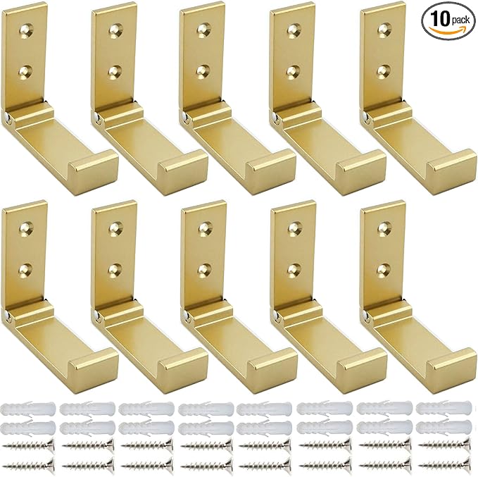 ZEYU Folding Coat Hooks, 10Pcs Wall Hooks for Hanging Coat Towel Hooks Hardware Heavy Duty Aluminum Alloy Headphone Holder No Rust Wall Mounted with Screws for Bags Fitness Equipment (10Pcs-Golden)