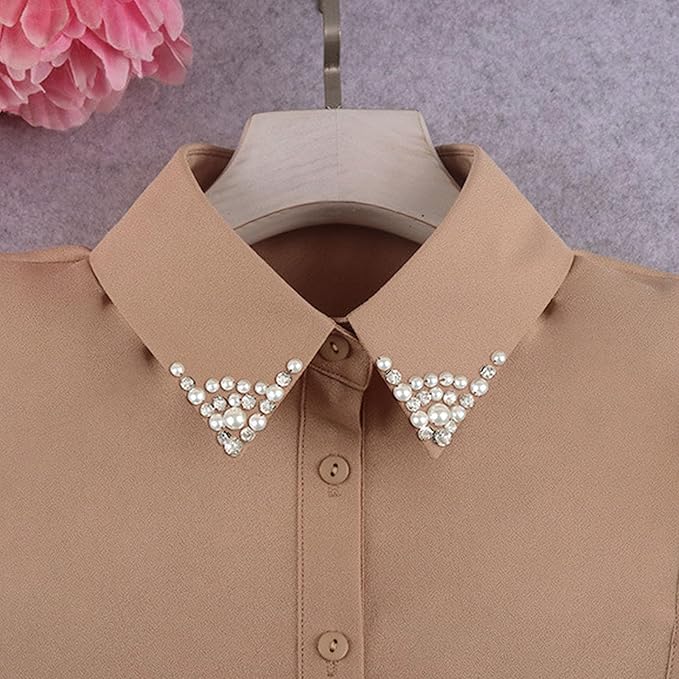Chiffon Beading Half-Shirt Blouse Detachable Lace Fake Collars Dicky Collar Faux Collar for Women Girls