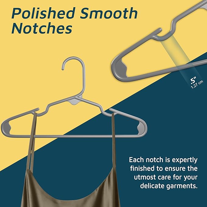 Lifemaster Plastic Kids Clothes Hangers – Children Clothes Hanger with Shoulder Notch, 11.6 Inch Space-Saving Closet Organizer for Baby, Toddler, and Kids Clothing, Hold Up to 5 lbs, Pack of 30, Gray
