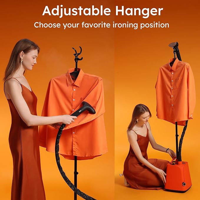 Colorful Standing Garment Steamer for Clothes, 2000W Professional Hanging Clothing Steamer with Stand, Commercial Cloth Fabric Steamers with 1.8L Water Tank for 45min Steaming, Orange