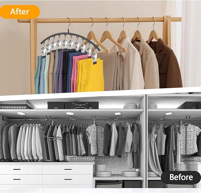 Legging Hangers for Closet Organizer, Hat Hangers for Closet 2 Pack with 10 Clips Holds 20 Leggings, Legging Hanger, Pants Storage Organizer Suitable for Socks, Panties, Underwear, Pants (White)