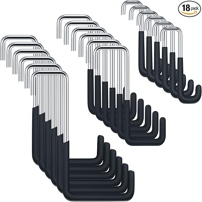 Hotop 18pcs Rafter Hanger Heavy Duty Large S Hooks Rafter Hanger for Garage Ladder Bike Fence Storage Organizer Hooks S Shaped Hooks Hanging Hangers Hooks (Large, Medium, Small), Black