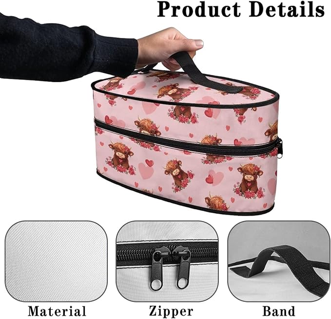 Rose Steam Iron Case Bag for Valentine's Day Highland Cow Print Portable Protective Iron Storage Bag Travel Carrying Case Fits Most Mini Size Irons