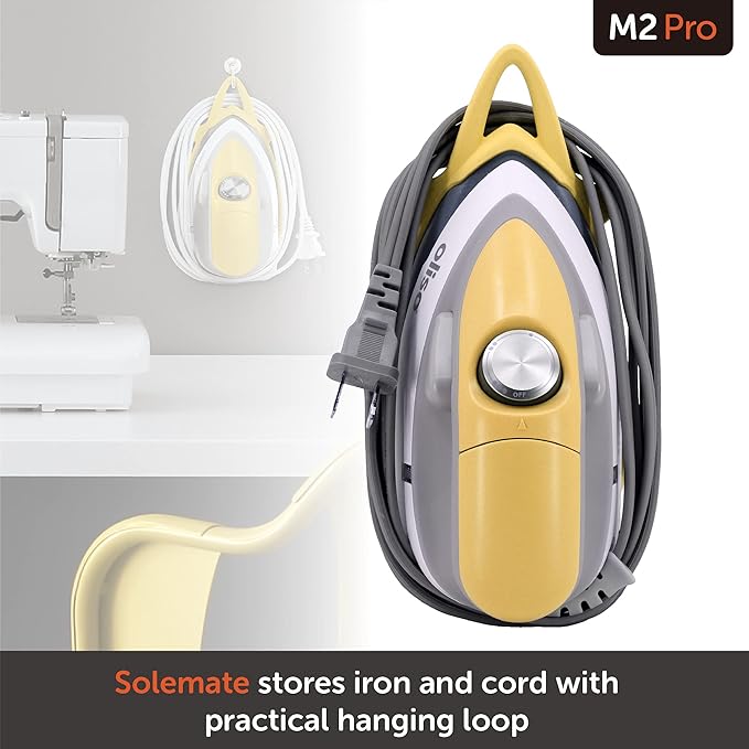 oliso M2Pro Mini Steam Iron with Solemate® – 1000 Watt Dual Voltage Travel Iron for Sewing, Quilting, and Crafting – Ceramic Soleplate, Precision Tip – Butterscotch