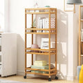 3/4Tier Slim Storage Rolling Cart with Wheel,Wood Storage Trolley Cart,Kitchen Rolling Utility Bamboo Kitchen Slide Out Organizer Rack,Mobile Shelving for Kitchen Bathroom gap(4Tier 40cmwide)