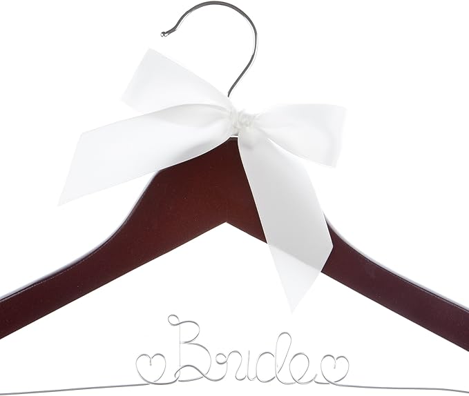 Ella Celebration Bride to Be Wedding Dress Hanger Wooden and Wire Hangers for Gown (Mahogany Wood Silver Wire)