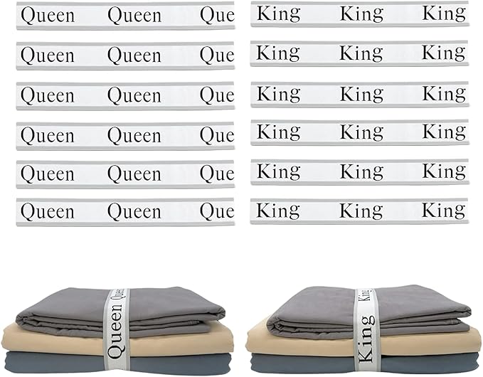 12 Pieces Bed Sheet Organizer Bands, Closet Organization Sheet Straps, Linen Labels Bedding Bands, Elastic Bed Sheet Storage Sheet Keepers （6PcsQueen 6PcsKing ）