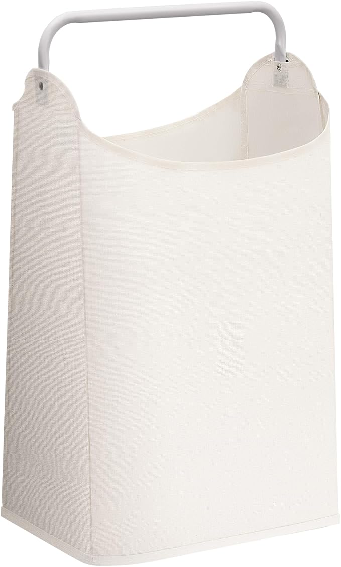 STORAGE MANIAC Large Laundry Hamper with Sturdy Metal Handle, Collapsible Laundry Basket, Freestanding Waterproof Clothes Hamper for Laundry Room, Bedroom, Dorm, Towels, Toys, White