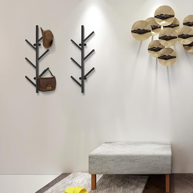 2 Pack Vertical Coat Rack Wall Mount,Metal Vertical Hat Rack for Wall(16 inches),Suitable for Hanging Clothes, Hats, Bags and Scarves(Black)