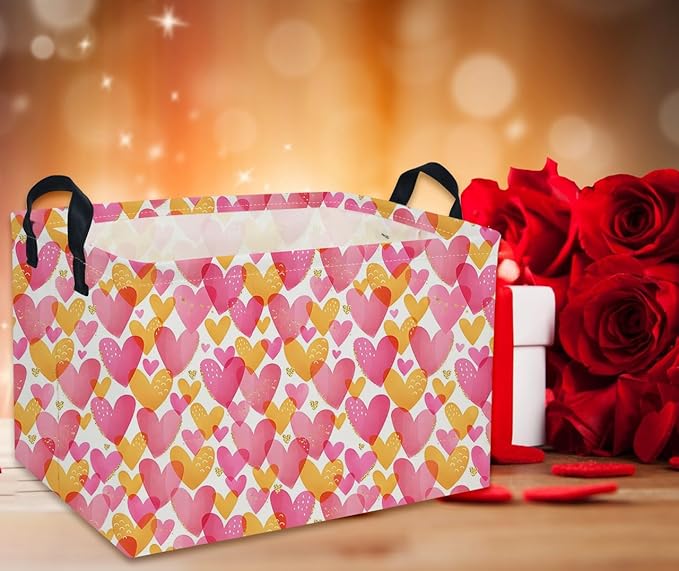 Rectangular Valentine's Day Baskets,Heart Basket,Pink Girls Basket Kids Storage Bin Love Room Decor for Home.(Shining Love)
