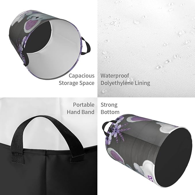 Purple Elephant Flower Customized Laundry Basket Clothes Hamper with Name Collapsible Waterproof Large Capacity Organizer Storage for Living Room.