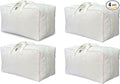 Soft Canvas Clothes Storage Bags with Four Carrying Handles and Clear Window, Closet Organizer for Clothing, Blankets Sheets Pillows and Bedding, 55L, 4 Pack, White