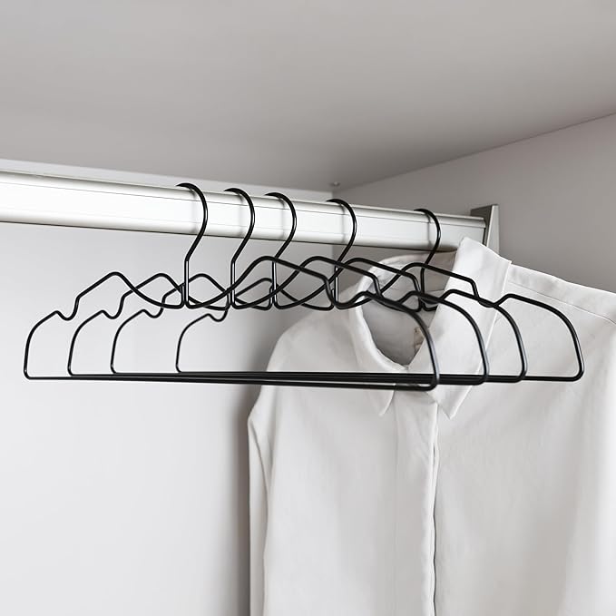 Metal Clothes Hanger, Ultra Slim & Short Neck Hanger,Space Saving Durable Non-Slip Felt Hangers, Closet Organizer (Black)