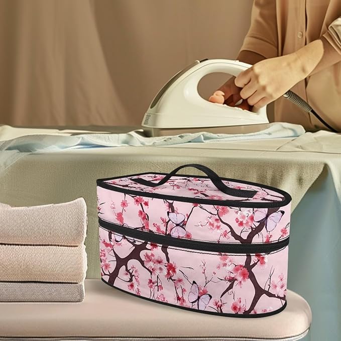 Rchsmod Cherry Blossom Butterfly Print Steam Iron Case Travel Iron Holder Bag Steamer Organizer Carrying Case Iron Accessories, Case Only