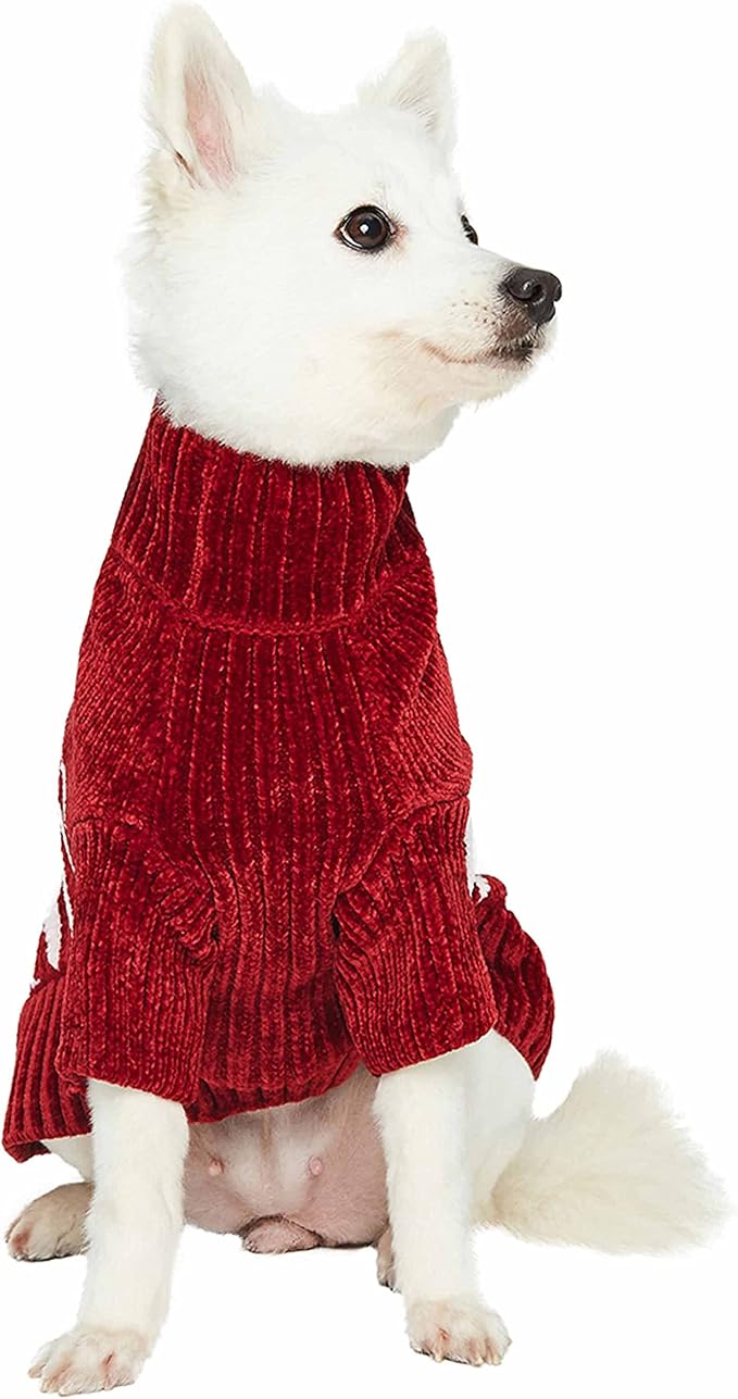 Blueberry Pet Cozy Soft Chenille Classy Striped Dog Sweater in Burgundy Red, Back Length 22", Pack of 1 Clothes for Dogs