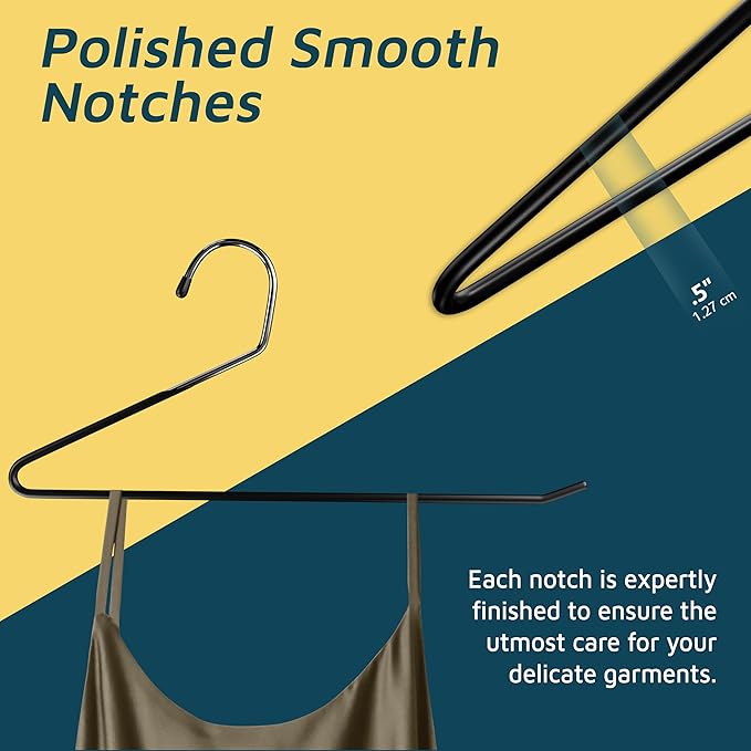 Lifemaster Metal Pants Hanger Set - 30 Pieces Elegant Non-Slip Closet Space Saving Hanger Set for Pants, Trouser, Blankets, and Jeans with Rubber Coating and Open Ended Sleek Design - Black