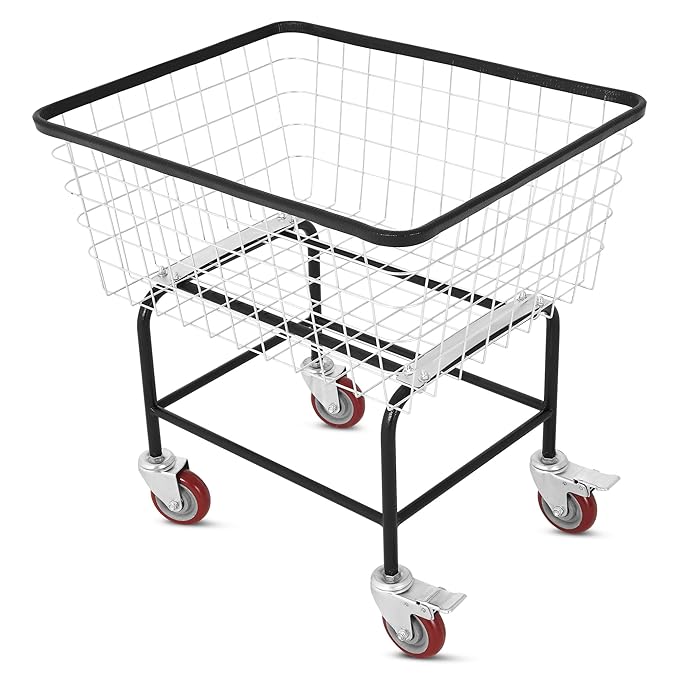 Extra-Large Rolling Laundry Cart with Wheels Holds 4 Washer Loads, Wire Laundry Basket, Heavy-Duty Steel Storage Basket with Galvanized Finish, for Commercial or Home Laundry