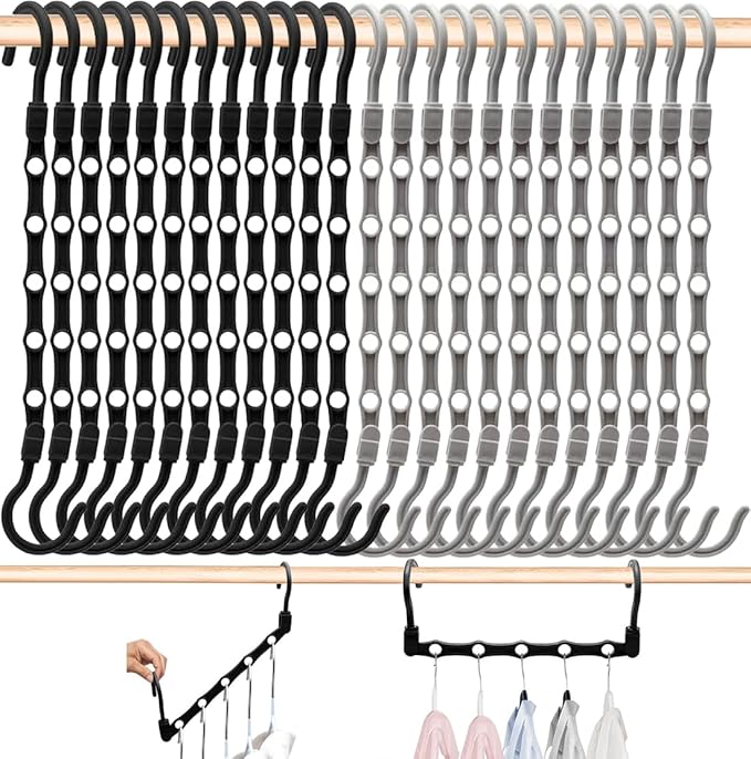 24 Pack Closet Organizers and Storage, Stronger Space Saving Hangers Clothes Hanger with 5 Holes Closet Storage for Heavy Clothes,College Dorm Room Essentials for Girls Guys, Magic Home Organization