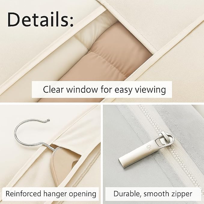 Space Saving Hanging Garment Bag with Self Compression Zipper, Suit Cover Bags, Heavy Duty Jackets & Parkas Storage, Dust Cover, Closet Organizer for Storage (Beige,M)