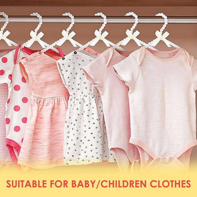 5 Pack Pearl Hanger Kids, Small Pearl Beads Bow Clothes Hangers, Elegant Standard Hangers for Children Pet Dog (White)