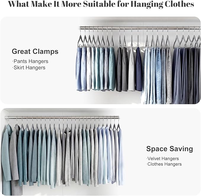 HOUSE DAY Velvet Skirt Hangers 36 Pack, Grey Velvet Hangers with Adjustable Clips, Space Saving Slim Felt Pant Hanger, Heavy Duty Shorts Hanger, Non Slip Clip Hangars for Pants, Skirts, Shorts