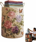 Quilted Laundry Basket, Quilted Laundry Basket with Handles, Boho Fabric Floral Storage, For Bedroom Laundry (#16, 16"L x 16"W x 22"H)