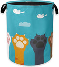 Cute Cat Paws Laundry Basket,Cartoon Birds Clothes Hamper,Oxford Cloth Collapsible Nursery Hamper Storage Organization for Bedroom,Bathroom,Office,College Dorms,16x20 Inch